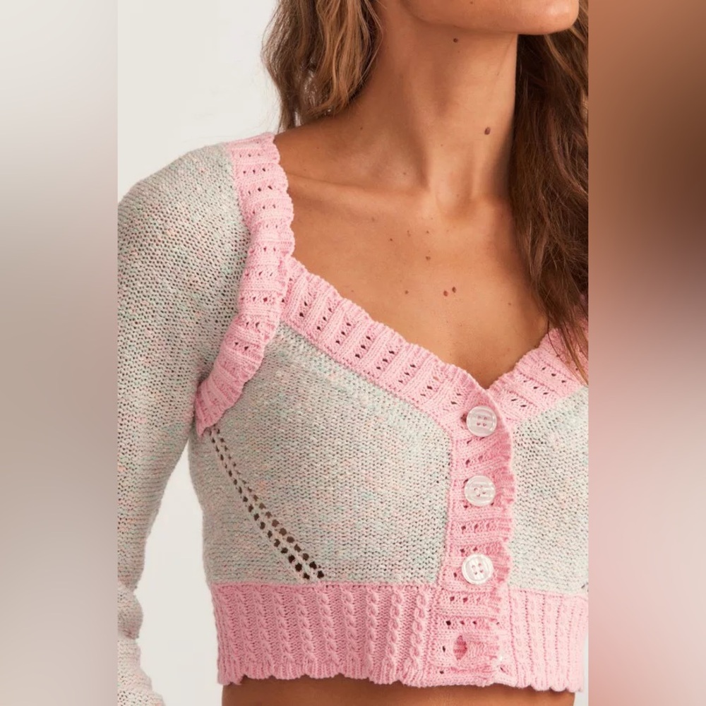 Love Shack Fancy cropped knit cardigan in rose - Picture 2 of 8